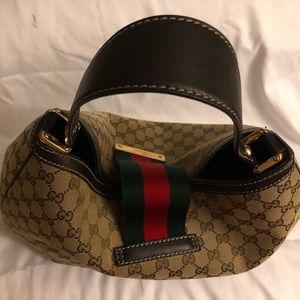 Large GG Monogram beige/brown Canvas Hobo Bag